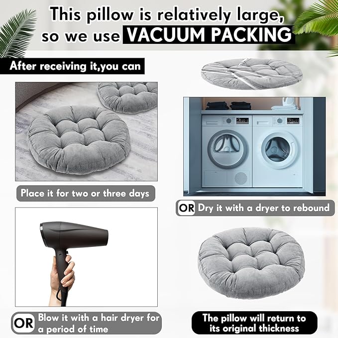 Jerify 8 Pcs Floor Pillow Cushions 22 x 22 Inch Round Square Large Meditation Floor Pillow for Classroom Adult Meditation Picnic Party Seating Learning Daycare School (Round,Light Gray)