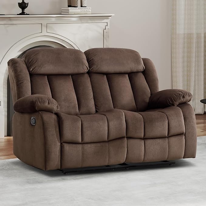 EBELLO Manual Recliner Sofa Chair, Classic and Reclining Sofa with Overstuffed Arms and Back for Living Room, Bedroom, Loveseat, Brown