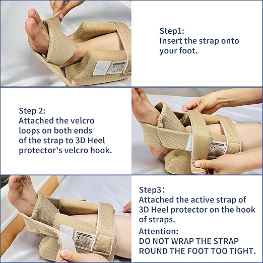 Ehucon Add-on Secure Strap Prevent 3D Heel Protector from Shifting or Falling Off,Relieve Pressure Ulcer Pain-Sold as 2 Count-Khaki（NOT INCLUTE 3D Heel Protector）