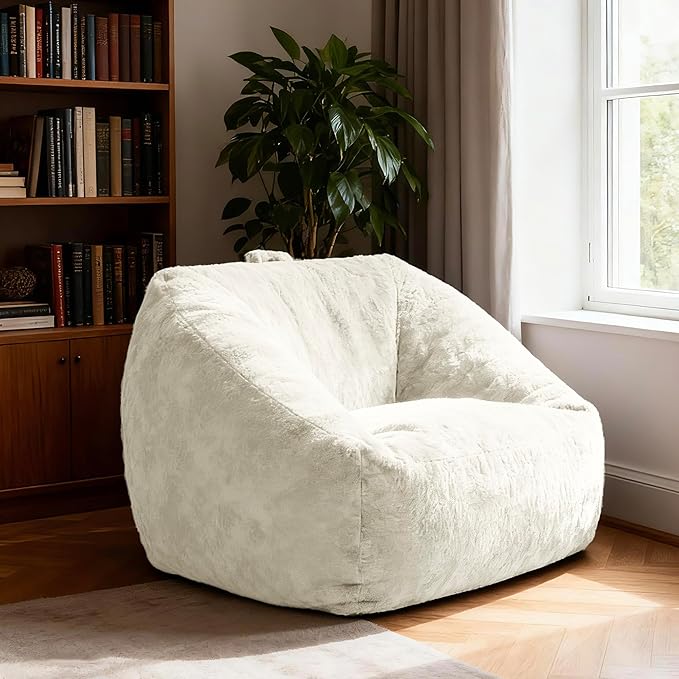 SUNBURY 47.2" L-Shaped Bean Bag Chair with Arms, Memory Foam Filled Lazy Sofa with Portable Handle & Side Pocket, Plush Floor Chair for Adults, Game Room, Bedroom, Living Room (Blue)