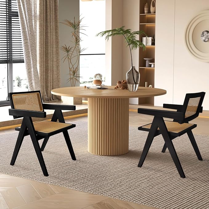 Rattan Dining Chairs Set of 6, Kitchen Chairs Cane for Dining Room, Black