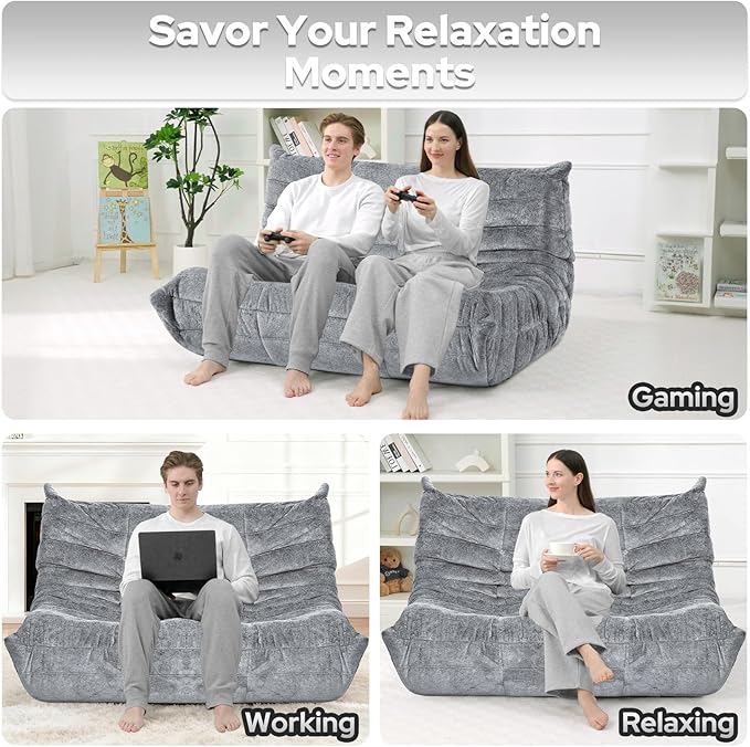 HABUTWAY Bean Bag Chair, Giant Bean Bag Chairs for Adults, 3 Seater Fireside Chair, Lazy Large Floor Bean Bag Sofa for Living Room, Bedroom, Dorm, Office (Light Grey)