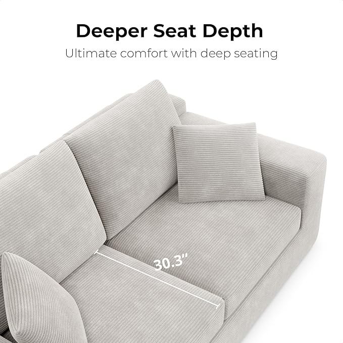 LIKIMIO 78" Loveseat Sofa in a Box, Cloud Boneless Couch for Living Room with Comfy Deep Seat, No Assembly Required, Modern Upholstered Corduroy Sofa, Apartment, Home Office, Greige
