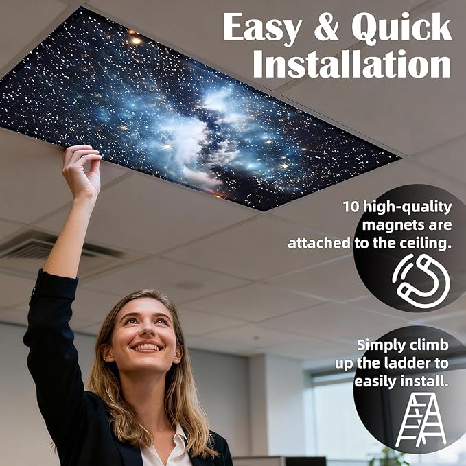 8 Pcs Fluorescent Light Covers - 4 x 2 Feet Covers for Ceiling Lights, Magnetic Light Filters for Classroom, Office, Hospitals, Home
