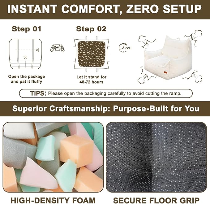 Giant Bean Bag Chair, Beanbag Chairs for Adults, Teens & Kids, Comfy Sofa Chair with Handle & Filling for Living Room, Reading & Gaming, Non-Slip(White-XL)