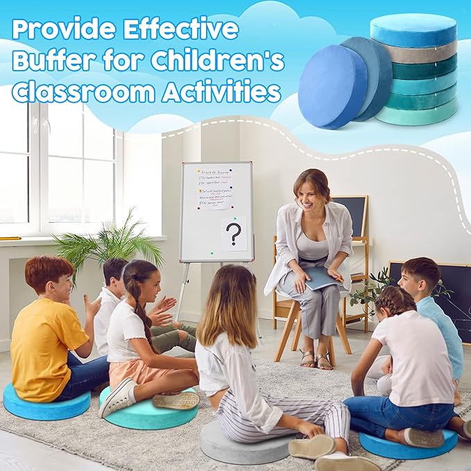 GlikCeil 8 Pcs Round Floor Pillow Cushions for Kids Classroom 15'' Soft Flexible Seating Chair Floor Seats for Reading Corner Playroom - Winter & Spring School Supplies (Ocean Breeze Series)