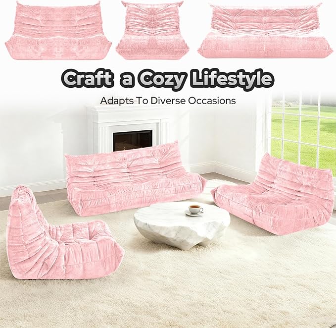 HABUTWAY Bean Bag Chair, Giant Bean Bag Chairs for Adults, 3 Seater Fireside Chair, Lazy Large Floor Bean Bag Sofa for Living Room, Bedroom, Dorm, Office (Pink)