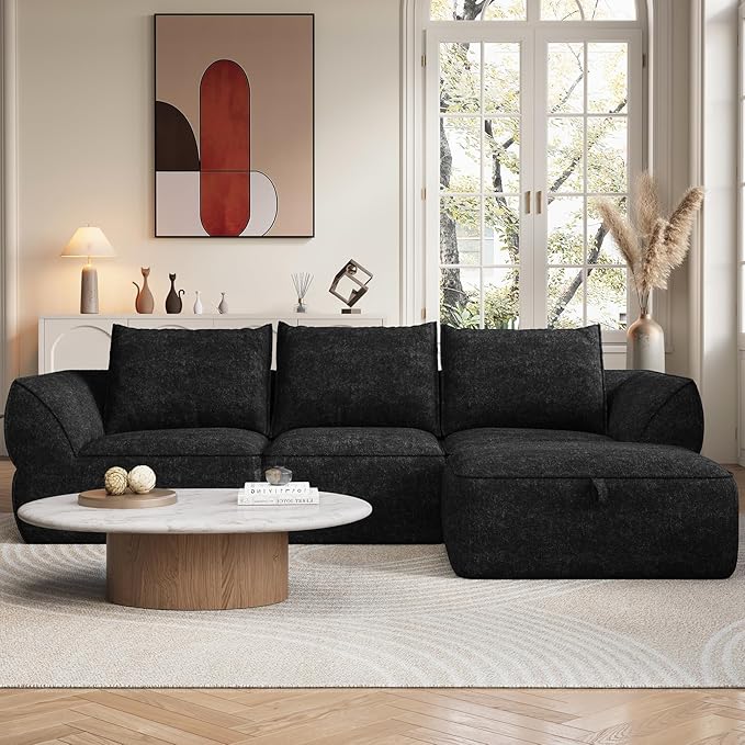 104" Modular Sectional Sofa with Deep Seat, L Shaped Cloud Couch for Living Room, 3-Seater Boneless Sofa with Movable Ottomans, Removable Cover, No Assembly Required, Graphite Black