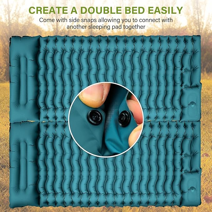 FUN PAC Camping Sleeping Pad, Ultralight Camping Pad with Pillow Built-in Foot Pump Inflatable Sleeping Mat Compact for Camping Backpacking Hiking Traveling-Green