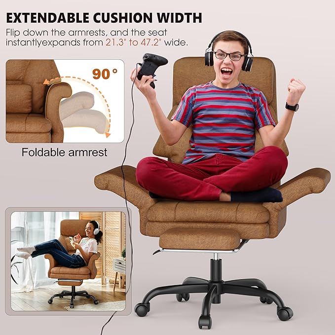 ELABEST C39 Cross Legged Office Chair with Footrest & Convertible Armrests-Pet-Friendly Criss Cross Home Desk Chair, Ergonomic Big and Tall Executive Chair with Lumbar Pillow