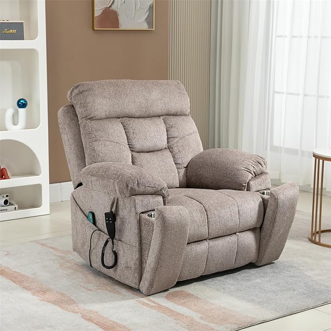 Oversized Wide Recliner Chair for Big Man 400lb, Power Lift Chair with Heat and Massage, Lumbar Vibration for Elderly, Dual Motor Hidden Cup Holder Lay Flat Recliner for Seniors Sleeping