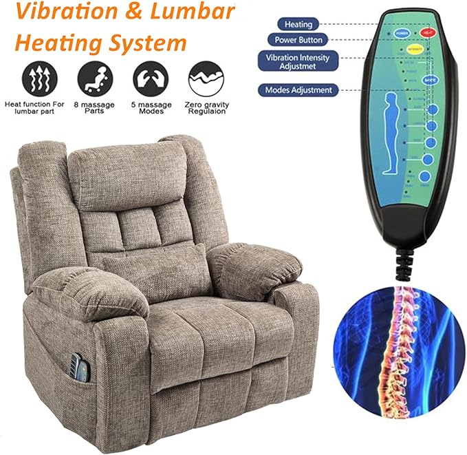 27in Extra Wide Recliner Chair for Big Man 400lbs, 4-Motor Power Lift Recliner Chair with Heat and Vibaration Massage, Overstuffed Lay Flat Recliner with Hidden Cup Holder for Elderly