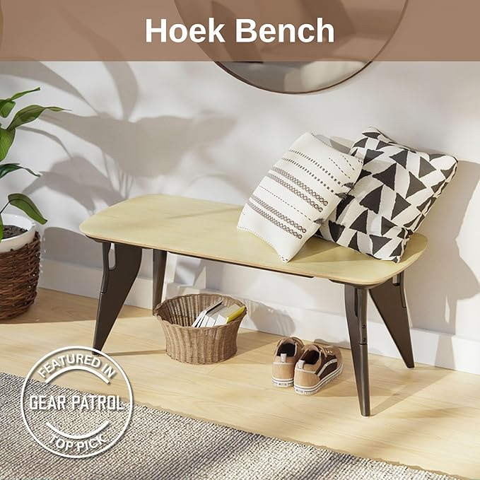 HOEK Multipurpose Bench – Modern Work from Home Seating with No-Tools One-Click Assembly, Compact 42"x18" Space-Saving Design with Wall Hanging Cleat, Durable Laminate Surface (Birch/Black)