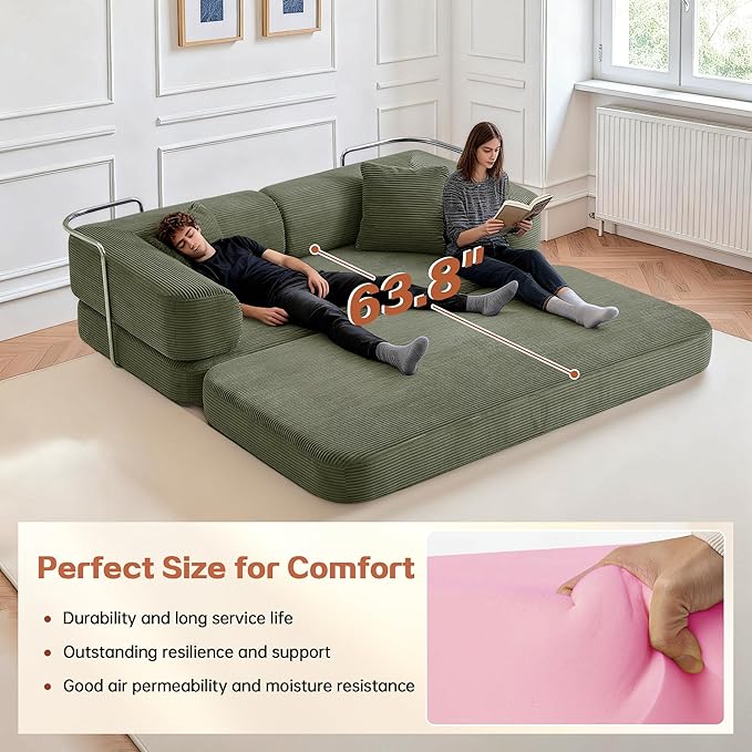 KEIKI 75" Modern Floor Sofa Bed with Convertible Blanket Pillow,Enhanced Frame Stability,Compressed Sleeper Couch for Living Room