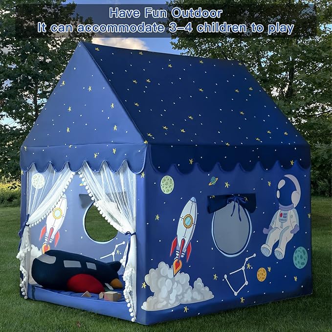 Kids Play Tent Playhouse Indoor Tent for Kids Boys Toddler, Large Castle Play House Bed Tents Spaceship Outer Space Rocket Blue, Kid Toys for Boy Girl Birthday House Gift