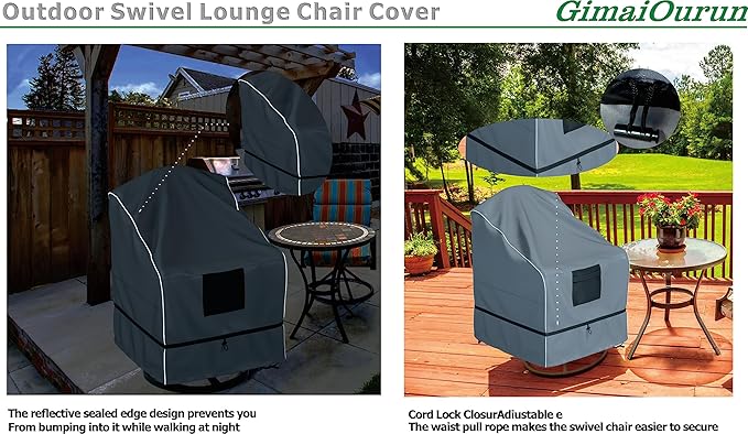 GimaiOurun Outdoor Swivel Lounge Chair Cover 2 Pack, Waterproof Heavy Duty Outdoor Outdoor Lawn Patio Furniture Rocking Chair Cover, (29 W x 31 D x 38.5 H inches), Gray