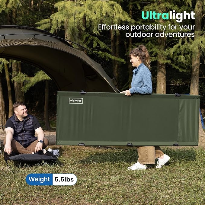OuterSpa Portable Camping Cot, Sleeping Cots for Adults, Ultralight Backpacking Cot, Compact, Collapsible, Easy Set-Up, Supports 500lbs, Portable Camp Cot for Adults, Camping, Outdoors and Home, Green