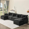 GOSUHI 142.5" U Shaped Couch, Modular Sectional Sofa, 3-Seater Comfy Cloud Couch with Movable Ottoman, Deep Seat Couches for Living Room, Chenille, Black