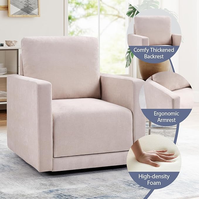 INZOY Swivel Accent Chair Set of 2, Comfy 360° Swivel Chair with Hidden Storage, Upholstered Chenille Square Chair for Living Room Bedroom Small Spaces, Fully Assembled, Beige