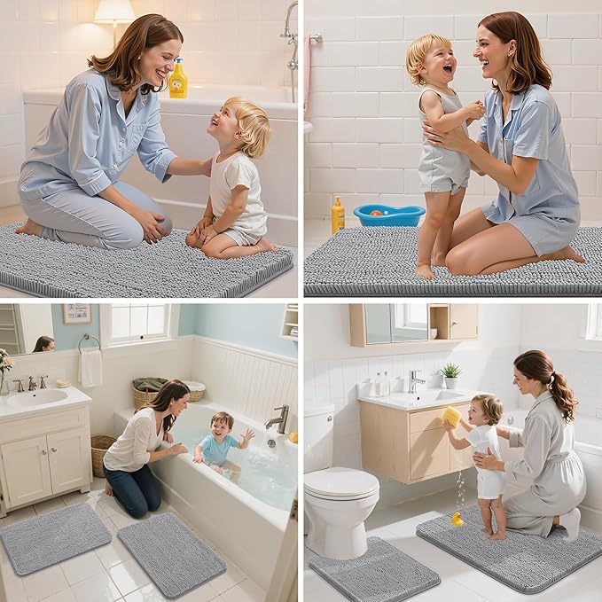 Arotive Bathroom Rugs 30x20, Extra Soft Absorbent Shaggy Chenille Bath Rugs, Machine Washable Rubber Backing Non-Slip Bath Mats for Bathroom Floor Tub and Shower, Home Decor Accessories, Light Grey