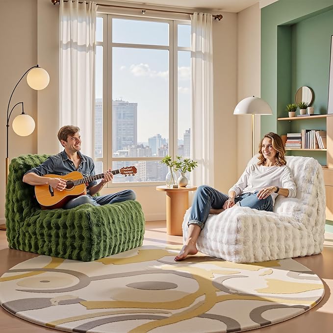 Bean Bag Chair for Adults, Giant Beanbag Lounger with Plush Faux Fur, Comfy Memory Foam Chair Floor Lazy Chair for Living Room Bedroom Dorm Apartment Reading Nook，Green