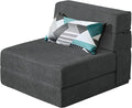 ANONER Fold Out Chair Bed Memory Foam with Pillow Futon Couch Folding Sleeper Chairs, Convertible Chair Bed Dark Gray, Single Size