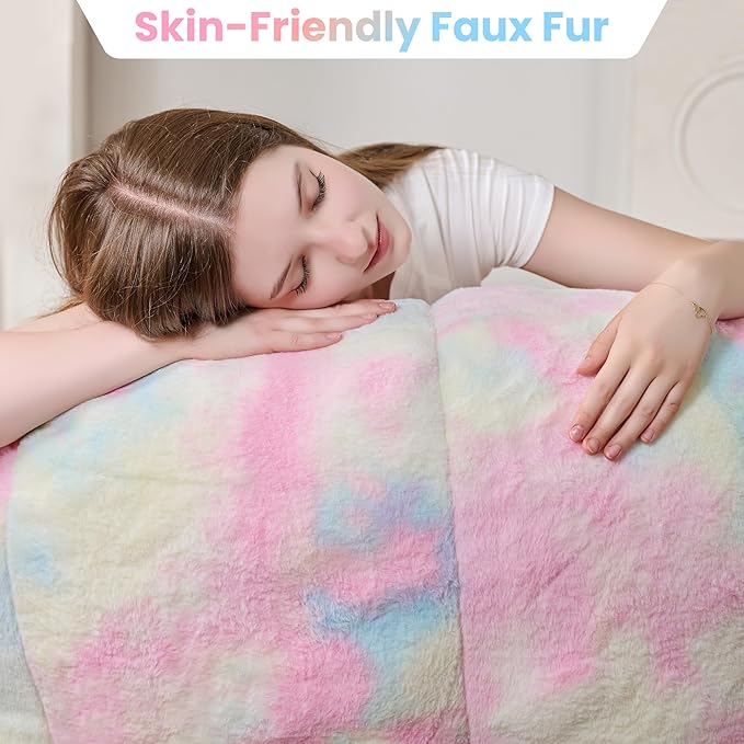 Giant Bean Bag Chair, Faux Fur Adults Beanbag with Petal Armrest Oversize Colorful Chair for Teens Bedroom, Living Room, Dorm, Game - Rainbow, X-Large, High Support
