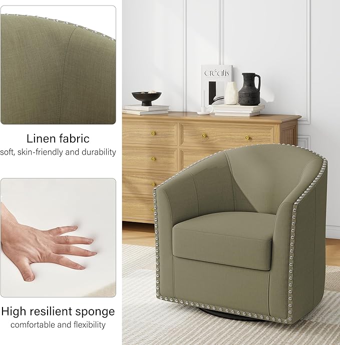 DREAMSIDEA Swivel Barrel Accent Chair Set of 2, Modern Round Small Reading Armchair for Living Room Bedroom-Light Camel