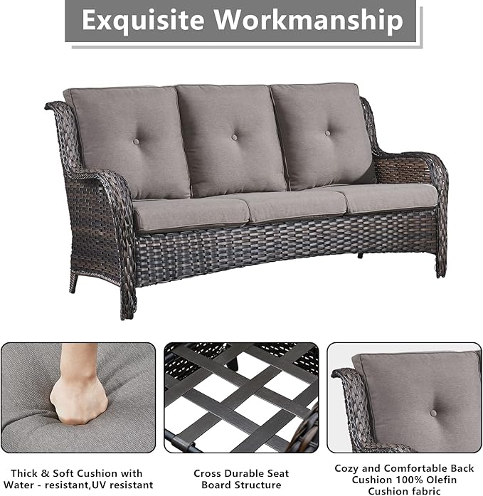 Rilyson Wicker Patio Furniture Set - 7 Piece Rattan Outdoor Sectional Conversation Sets with 2 Rocking Swivel Chairs,2 Ottomans,2 Sofa and 1 Coffee Table for Porch Deck Garden(Brown/Grey)