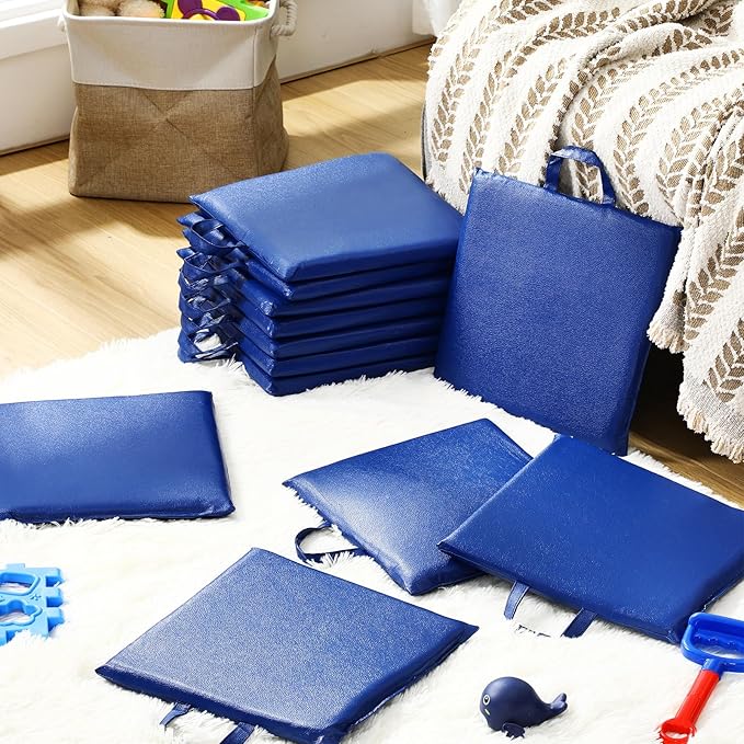 Suzile 12 Pcs 12'' Square Floor Cushions for Kids Classroom Flexible Floor Seating Elementary with Handles Classroom Carpet Cushions for Adults Toddlers Daycare Preschool School