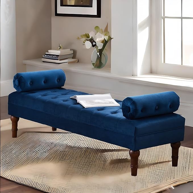 60.2" End of Bed Bench,Large Size Velvet Bench for Bedroom,Upholstered Window Bench with Button-Tufted,Entryway Bench,Storage Bench for Living Room(Blue)