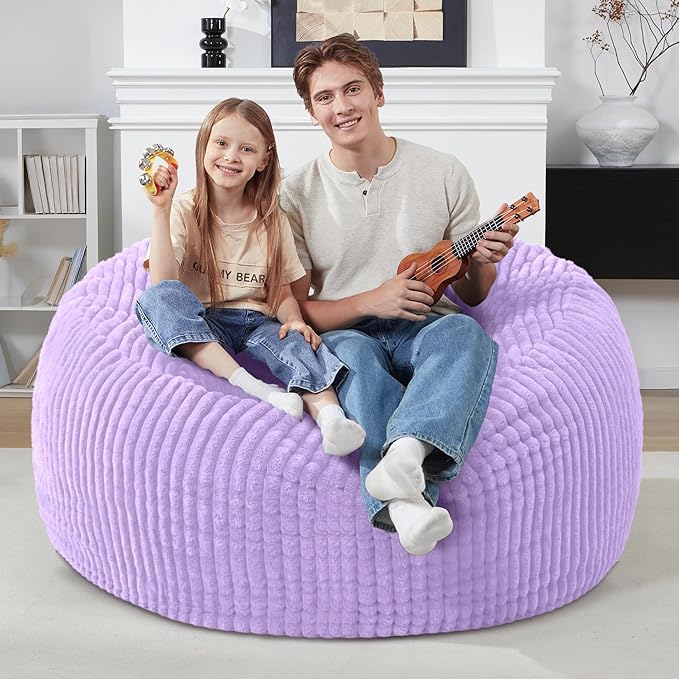 Homguava 3 FT Bean Bag Chair,3' Big Bean Bag,Large Bean Bag Chairs for Adults with Memory Foam Filled,Comfy Beanbag Chairs Soft Bean Bag Sofa with Dutch Corded Plush Cover-Purple