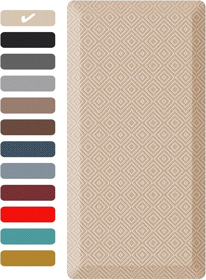Ophanie Kitchen Mats for Floor, 3/4 Inch Thick Kitchen Rugs, 20''x39'' Anti Fatigue Standing Cushioned Mat, Waterproof,Comfort Ergonomic Mat for Office, Home, Sink, Beige Non-Slip Bottom