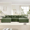 KEIKI 130" U-Shaped Oversized Corduroy Modular Cloud Sectional Sofa with 2 Ottoman, High-Density Foam Cushion, Extra-Thick Armrest, 3-Seater Fluffy Corner Couch with 9 Pillow, for Living Room, Green