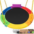 SereneLife 40" Saucer Swing - Outdoor Swing Set with Heavy-Duty Chains & Hanging Kit, Swinging Seat Spinner with Pillow & Carry Bag, Weatherproof, Water-Resistant, Supports Up to 700 lbs, Rainbow