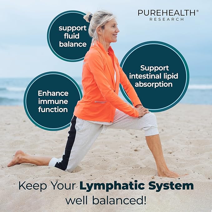 PUREHEALTH RESEARCH Lymph System Support - Lymphatic Drainage Supplement for Women & Men - Bromelain, Echinacea, Dandelion, Burdock Root, Lemon Powder, Kelp, Rutin, Cleavers & More - 360 Capsules