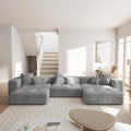 JACH 144.1 Inch U-Shaped Modular Sofa, Mid Century Modern Deep Seat Sectional Couch, 3-Seater Sofas with Chaise Ottomans for Living Room, Cozy Sofas for Apartment, Living Room (Linen Fabric, Grey)