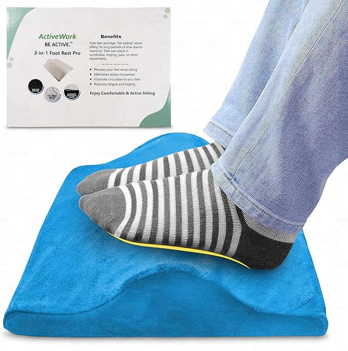 2-in-1 Portable Foot Rest Pro - Extra Large - Foot Rest & Foot Leg Exerciser - Improve Circulation & Relax Exercise Massage Foot Under Desk Work Office Chair, Gaming & Home (Blue)