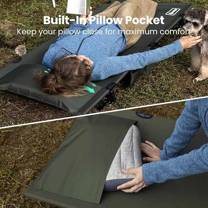 OuterSpa Portable Camping Cot, Sleeping Cots for Adults, Ultralight Backpacking Cot, Compact, Collapsible, Easy Set-Up, Supports 500lbs, Portable Camp Cot for Adults, Camping, Outdoors and Home, Green