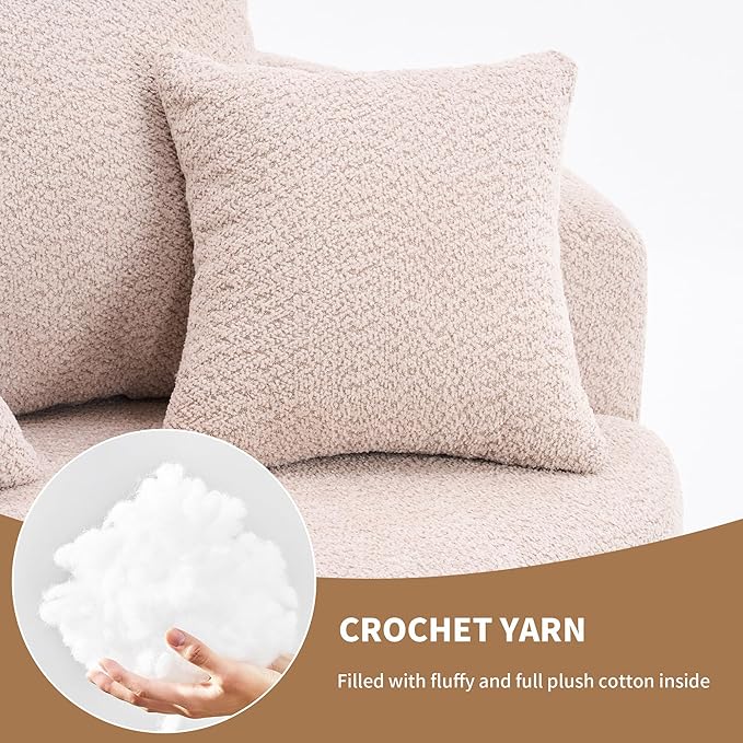 Yoglad 38.58'' Swivel Round Chair, Comfy Boucle 360° Accent Chair with Thick Cushion, Oversized Modern Single Sofa with 3 Pillows, Soft Armchair for Nursery, Living Room, Bedroom, Office (Beige)