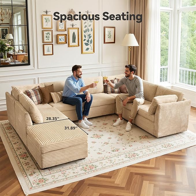 CAODOC Large 8 Seat Modular Sectional Sofa with Ottoman Seat Corduroy Sleeper Sectional Sofa Bed Oversized Convertible Modular Couch for Living Room