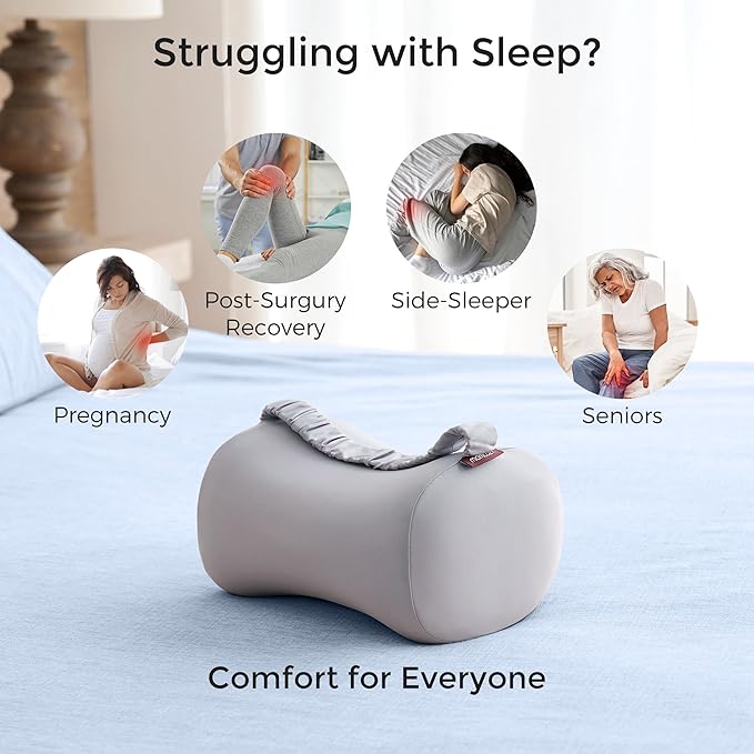 Momcozy Knee Pillow for Side Sleepers with Cooling Cover, Soft Memory Foam Spine Alignment Pregnancy Leg Pillow for Hips, Back, Sciatica Pain, Fixed Strap for Moving, Wider Contact Even Pressure