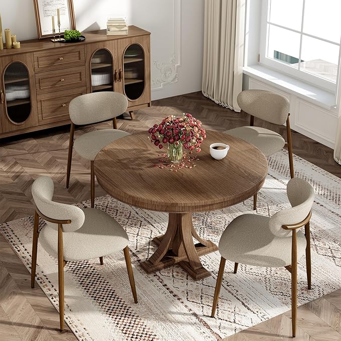 Dining Chairs Set of 6, Curved Back Kitchen Room Chairs with Metal Legs and Anti Slip Pads, Upholstered Dining Chair for Home and Restaurant, Camel