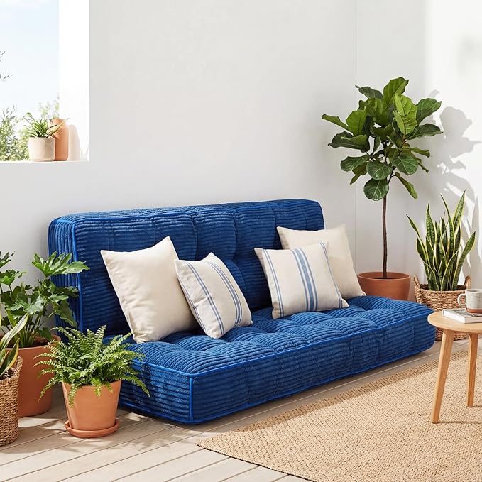 Vercraft 63 Inch Folding Bench Cushion, 4 Inch Thick 2-in-1 Convertible Long Floor Lounger Boneless Cushions Couch Mattress Upholstered for Yoga, Reading, Sleeping, Meditation Living Room(Navy)