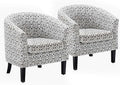 BELLEZE Accent Barrel Chair Set of 2, Linen Round Chair Club Tub Sofa Corner Chair with Flared Legs and Cozy Soft Padding for Living Room Bedroom Waiting Room - White & Brown