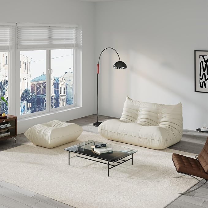 Comfy Lazy Floor Sofa Couch,Soft Armless Chair,Faux Leather Lounge Chair,Corner Relax Sofa Couch for Living Room Bedroom,Salon Office,Adults(Cream White)