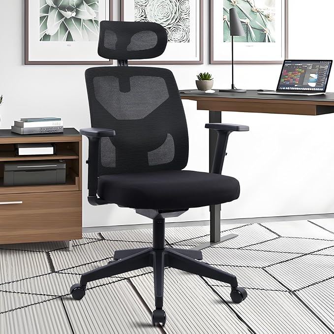CLATINA Heavy Duty Ergonomic Office Chair 400LBS, Big and Tall Desk Chair with Adjustable Lumbar Support Mesh Back & Headrest, Swivel Computer Task Chair with 3D Arms for Home, Conference, Black, 6PCS