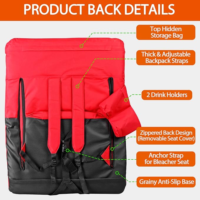 Smartxchoices 20.5"/24.5" Wide Stadium Seat Chair Bleacher Seats Padded with Back Support, Cushion, Arms, Pockets, Anchor Straps, Portable Folding Seat with Shoulder Straps