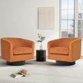 Swivel Barrel Chair, Modern Round PU Leather Accent Armchair for Living Room, Bedroom, Oversized Comfy Club Reading Chairs for Adults (Velvet Orange, Set of 2)