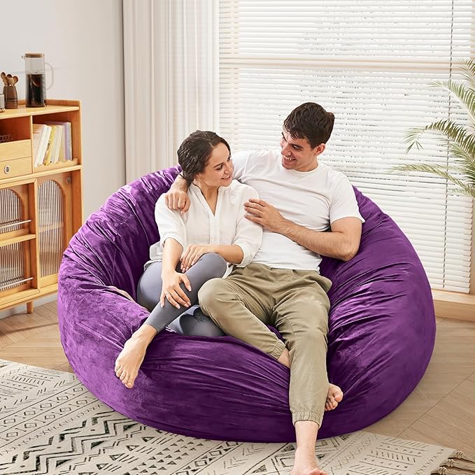 Bean Bag Chairs for Adults - Giant Bean Bag Chair Convertible Bean Bag Bed - Beanbag Chair with Micro Fiber Cover/Furniture Foam Filler - Floor Couch Sofa in Bedroom Dorm Room - Queen Purple